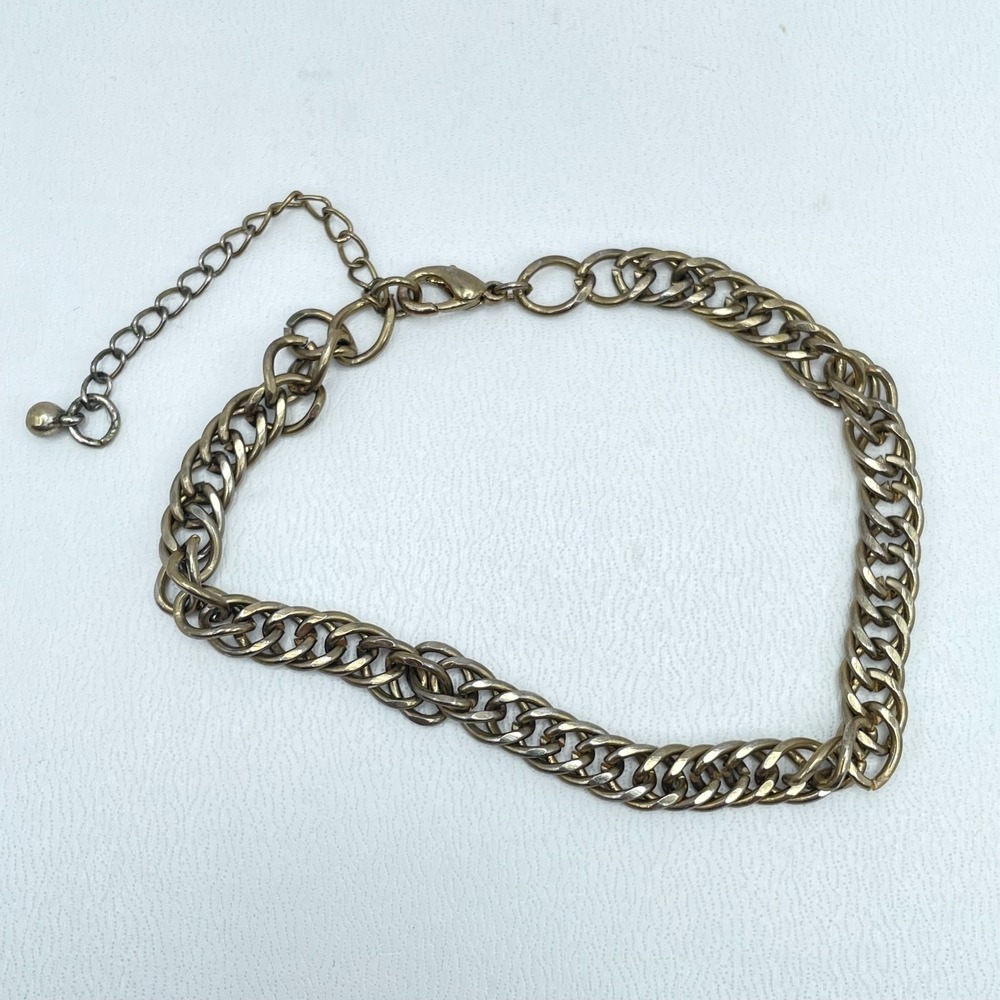 Vintage Gold-Tone Adjustable Extender Chain Metal Curb Link Lobster Bracelet 90s